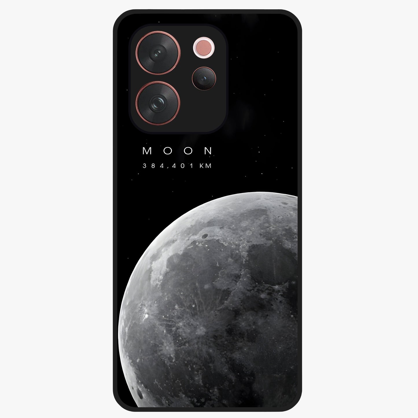 Cosmic Moon Glow Glass Case showing flat back view with glowing moon artwork and glossy glass finish.