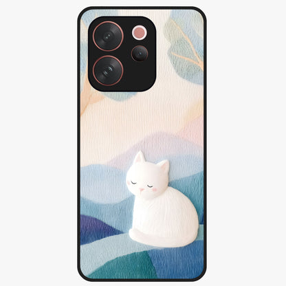 Cotton Dream Cat Glass Case showing flat back view with soft dreamy cat artwork and glossy glass finish.