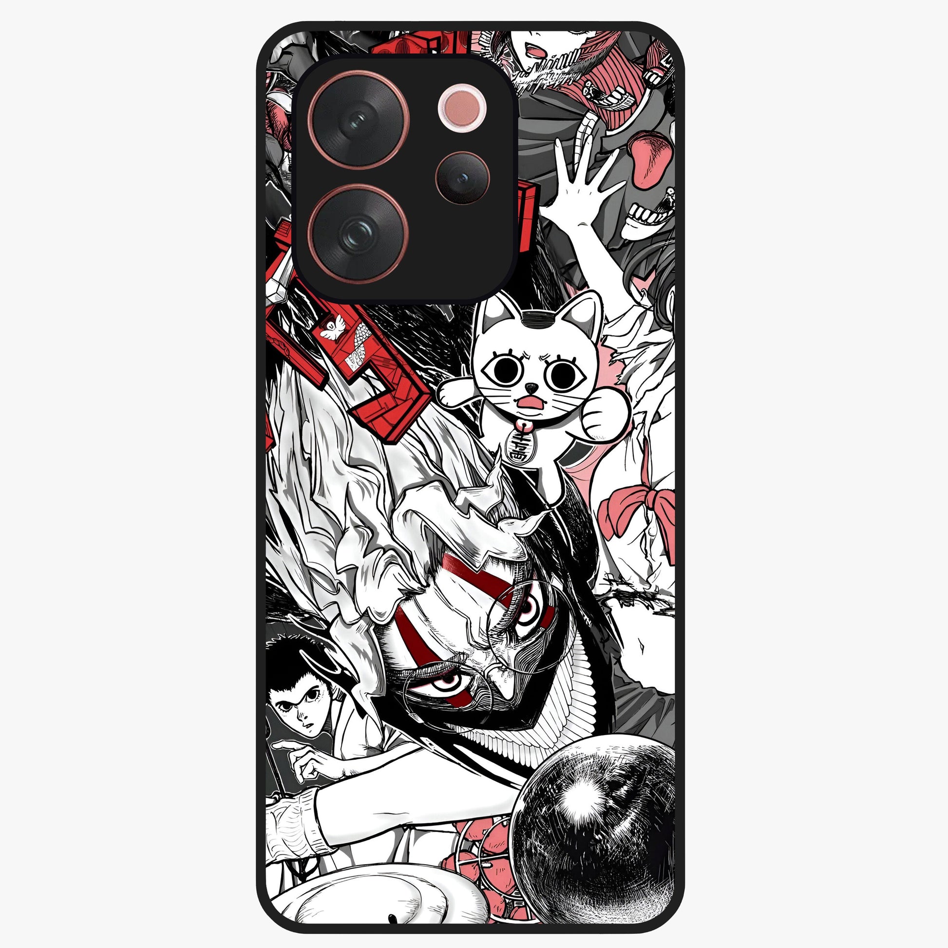 Crimson Chaos Panel Glass Case showing flat back view with bold crimson abstract artwork and glossy glass finish.