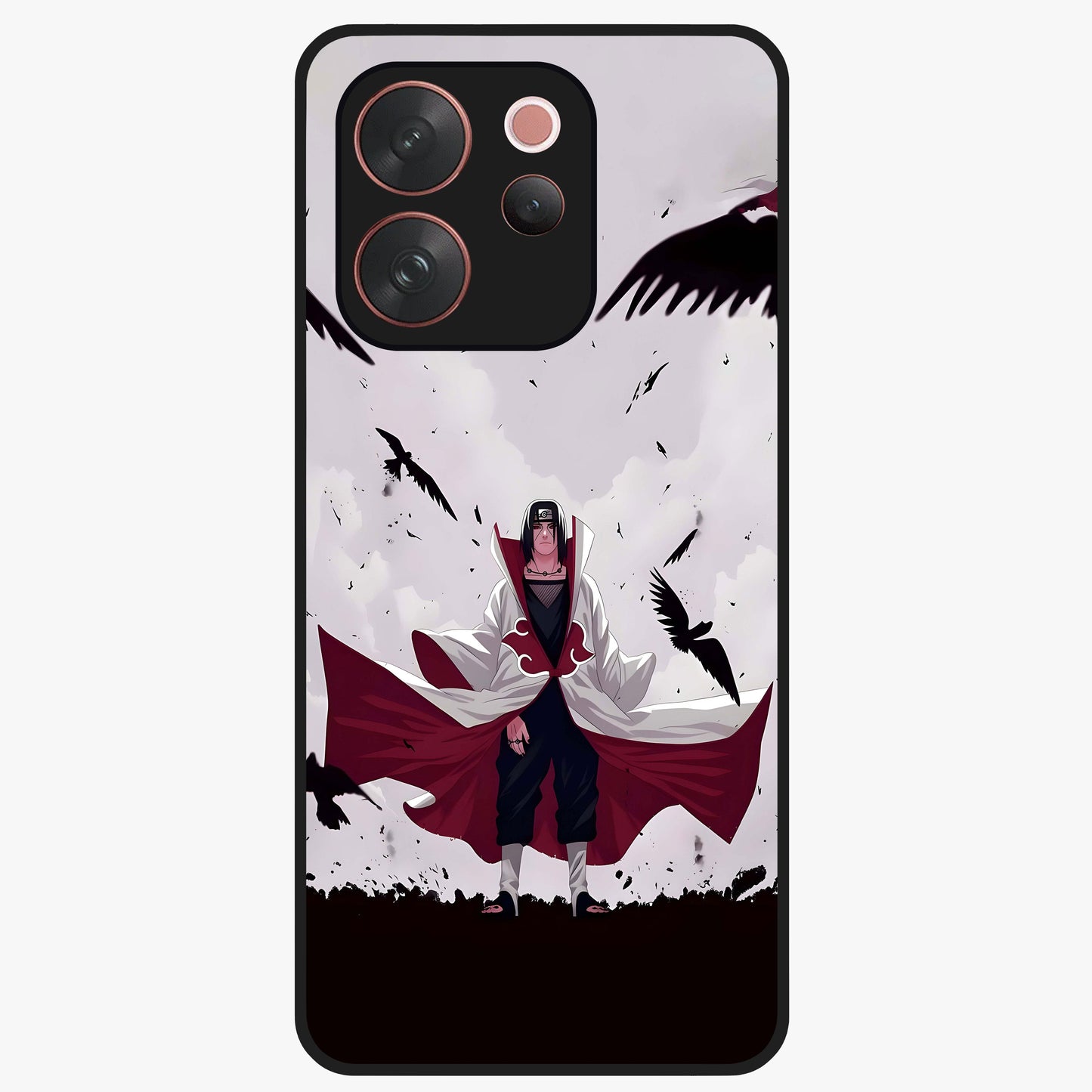 Crimson Crow Ascension Glass Case showing flat back view with mystical crow artwork and glossy glass finish.