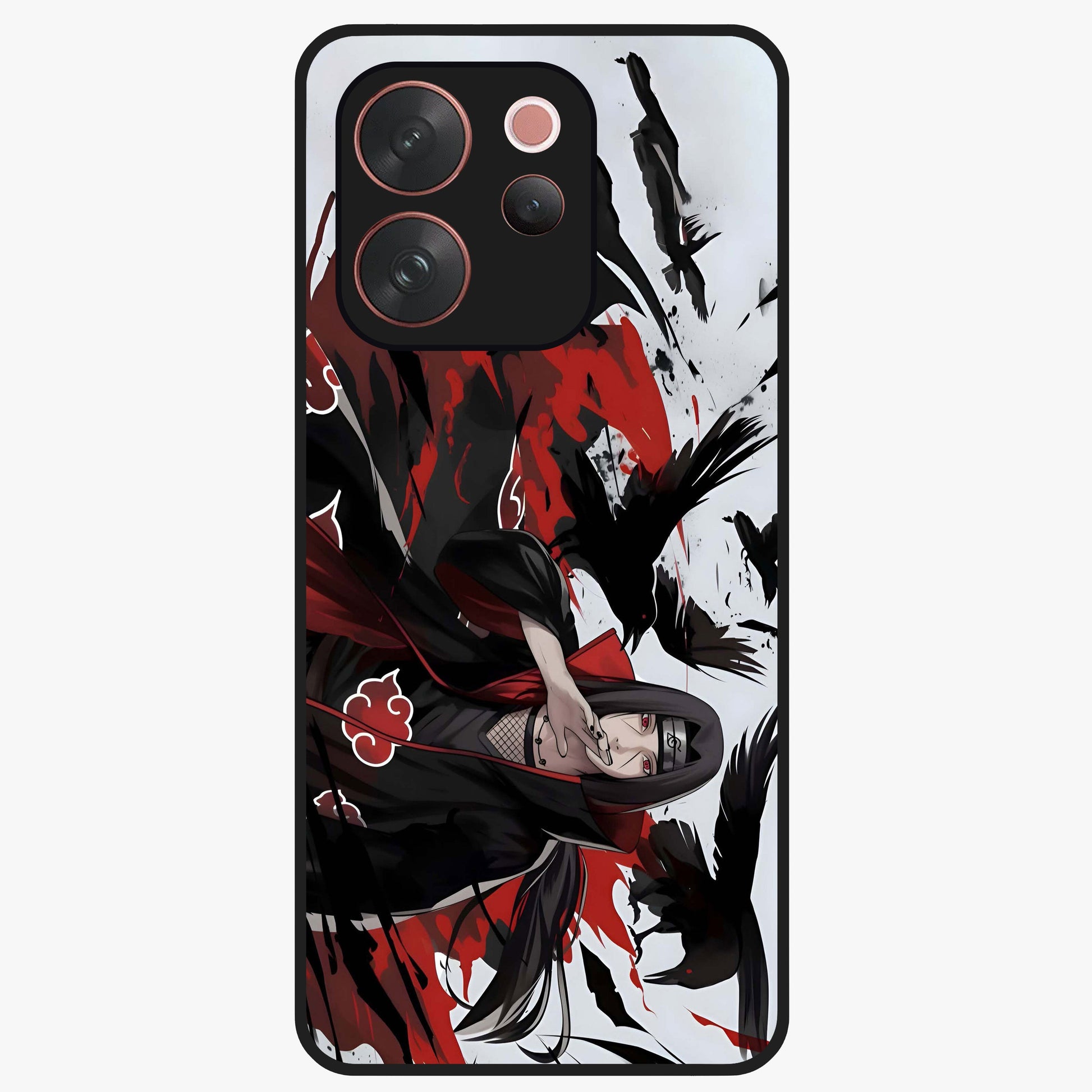 Crimson Crow Illusion Glass Case showing flat back view with artistic crow illusion artwork and glossy glass finish.