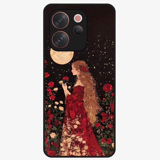 Crimson Dreams Glass Case showing flat back view with dreamy crimson artwork and glossy glass finish.