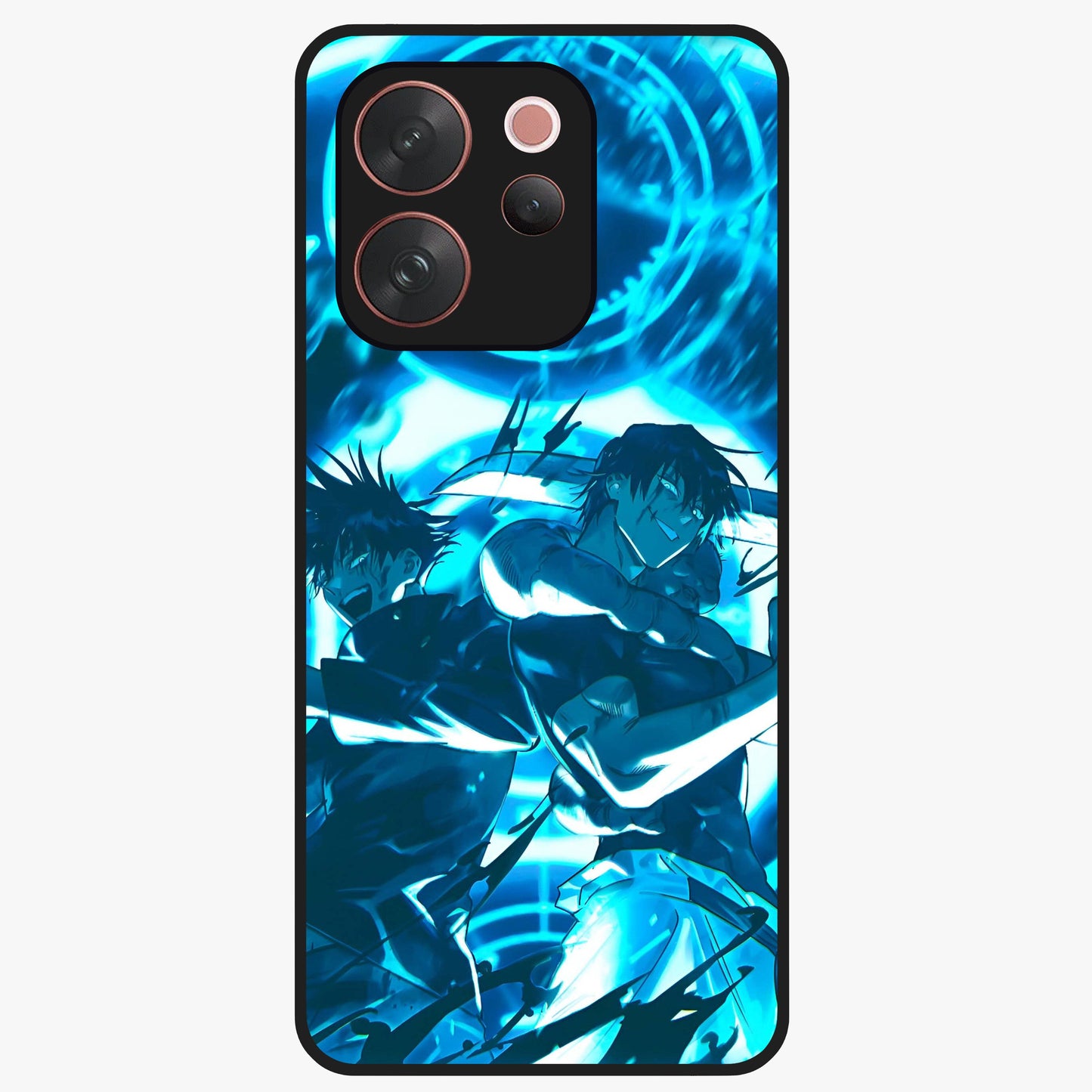 Cursed Energy Clash Glass Case showing flat back view with intense cursed energy artwork and glossy glass finish.