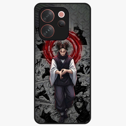 Cursed Ritual Ascension Glass Case showing flat back view with dark ritual themed artwork and glossy glass finish.