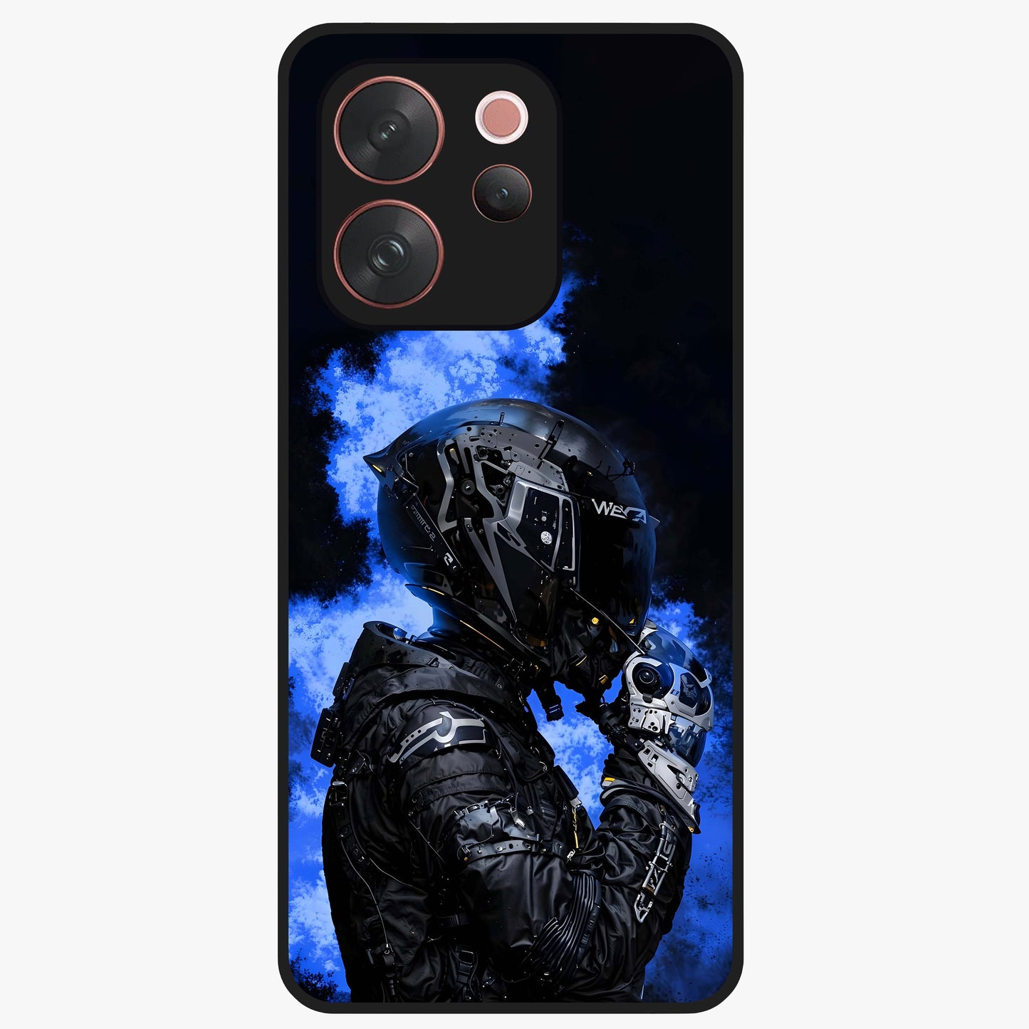 Cyber Sentinel Protocol Glass Case showing flat back view with futuristic cyber themed artwork and glossy glass finish.