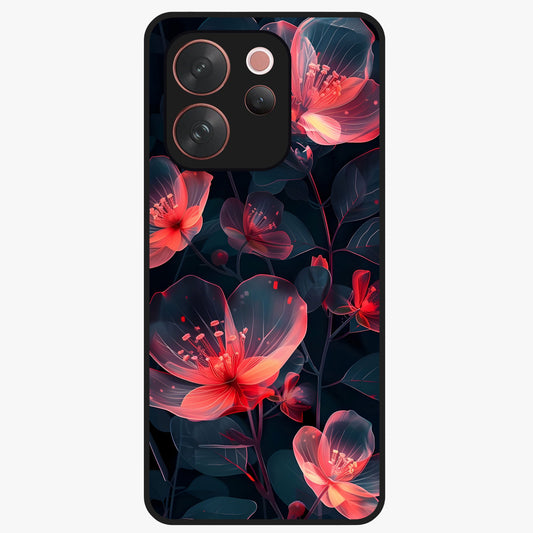 Dark Shade of Flower Glass Case showing flat back view with elegant dark floral artwork and glossy glass finish.