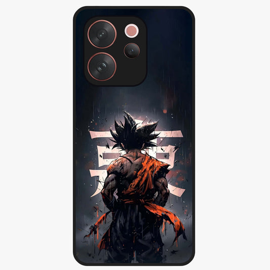 Dark Warrior In Rain Glass Case showing flat back view with warrior artwork in rainy atmosphere and glossy glass finish.