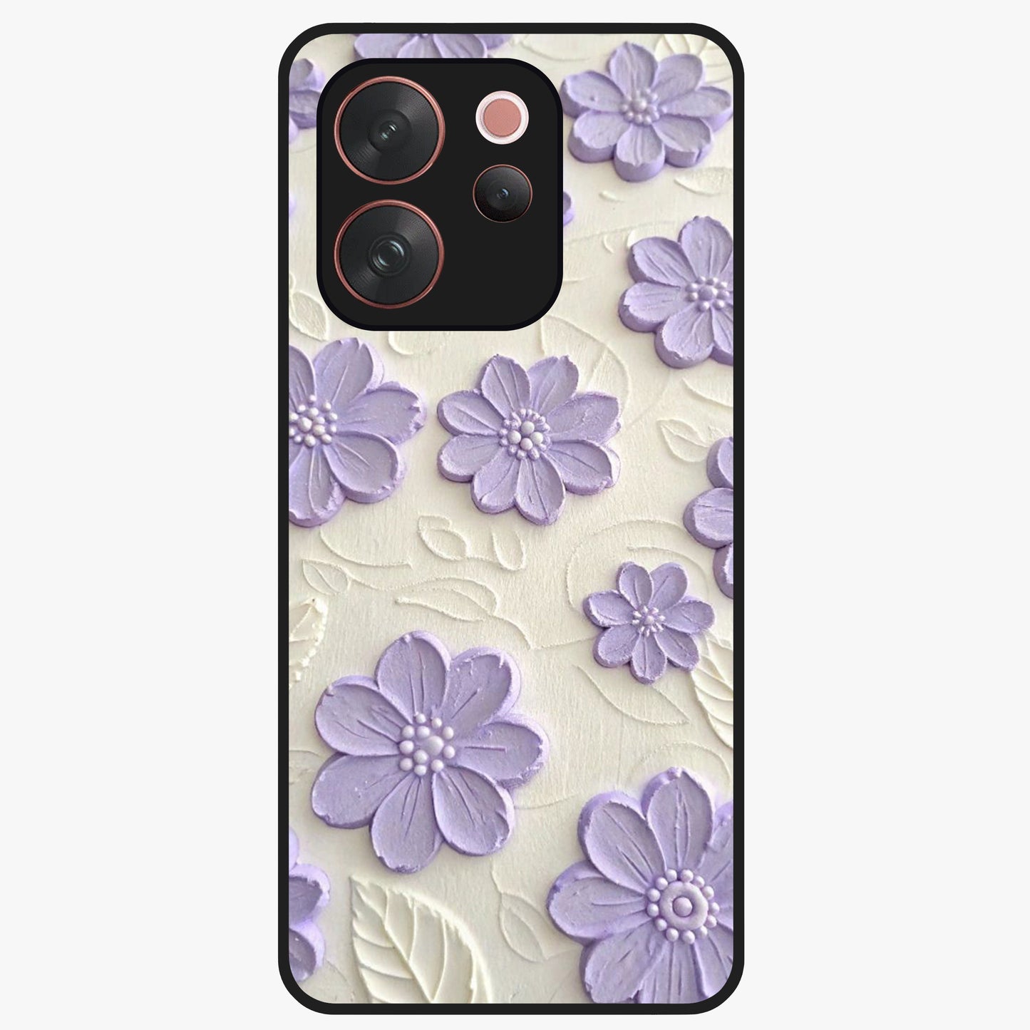 Floral Wall Art With Purple Flowers Glass Case showing flat back view with purple flower artwork and glossy glass finish.