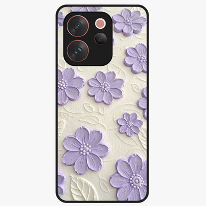 Floral Wall Art With Purple Flowers Glass Case showing flat back view with purple flower artwork and glossy glass finish.