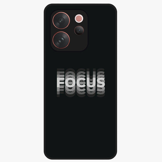 Focus Mode On Glass Case showing flat back view with bold motivational typography design and glossy glass finish.