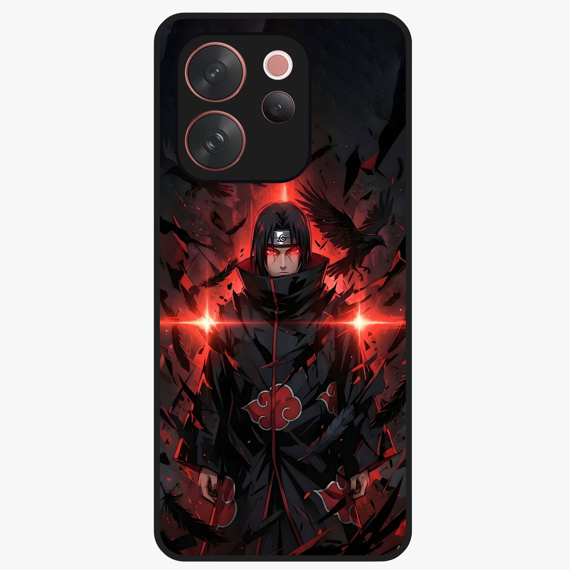 Focused Blade Discipline Glass Case showing flat back view with warrior sword themed artwork and glossy glass finish.