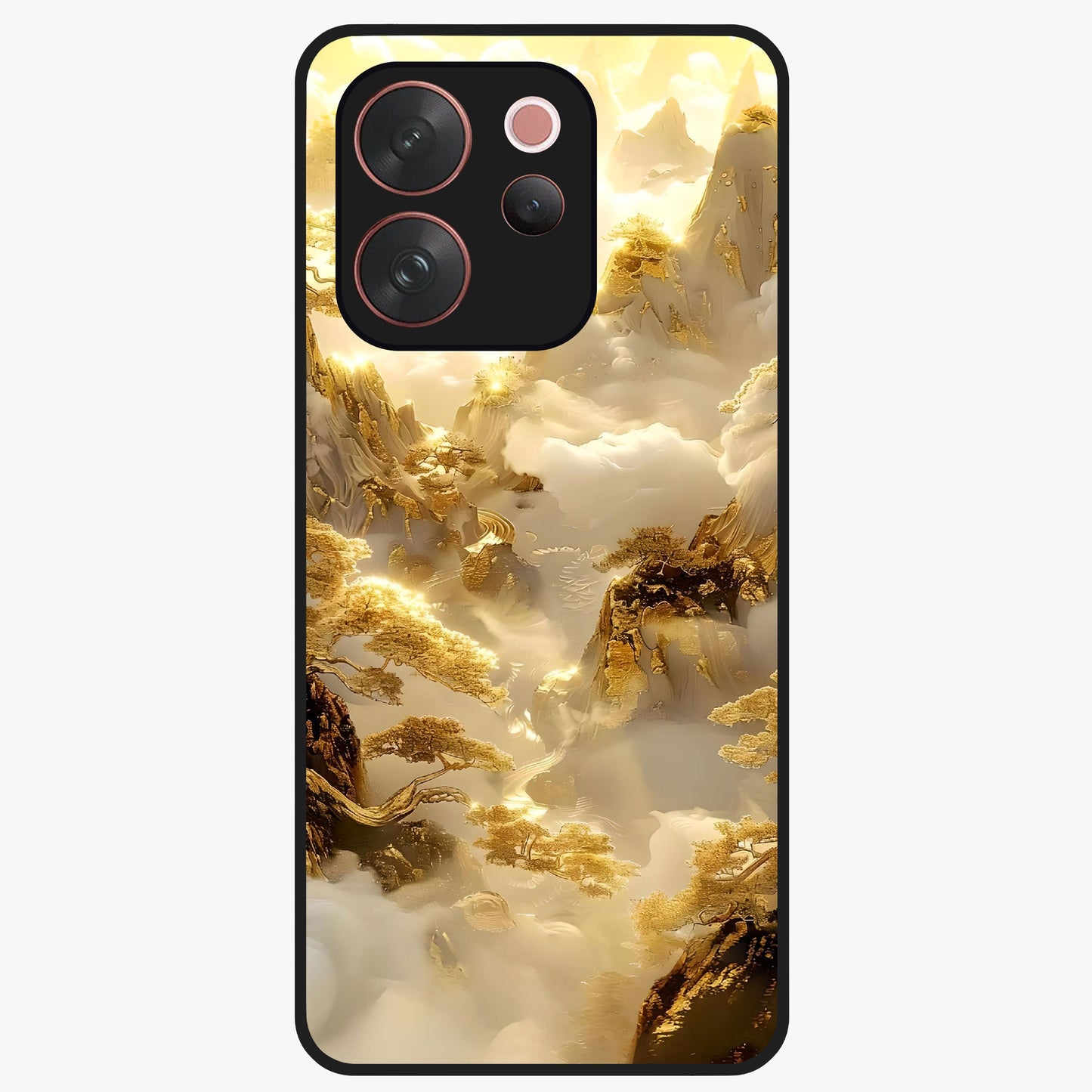 Gates Of Illumination Glass Case showing flat back view with mystical illuminated gate artwork and glossy glass finish.
