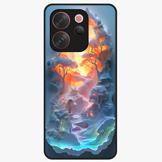 Glow Forest Portal Glass Case showing flat back view with glowing forest portal artwork and glossy glass finish.