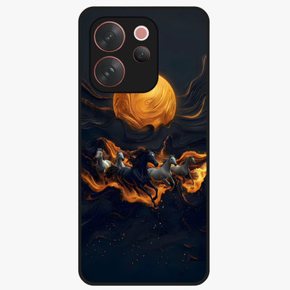 Golden Stallion Moonride Glass Case showing flat back view with majestic horse under moonlight artwork and glossy glass finish.