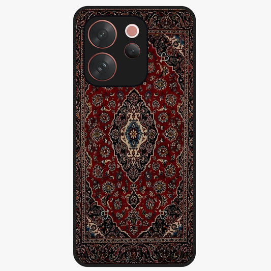 Heritage Carpet Royale Glass Case showing flat back view with ornate Persian carpet inspired pattern and glossy glass finish.
