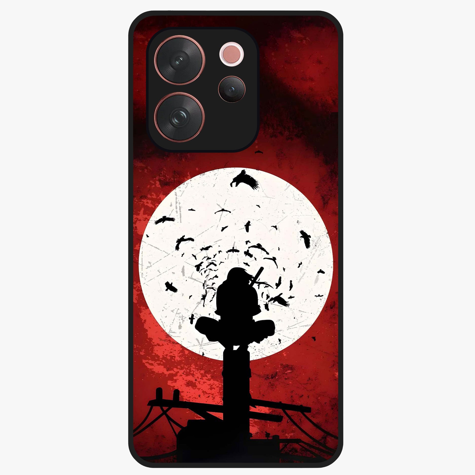 Itachi Limited Edition Naruto Anime Glass Case showing flat back view with iconic anime character artwork and glossy glass finish.