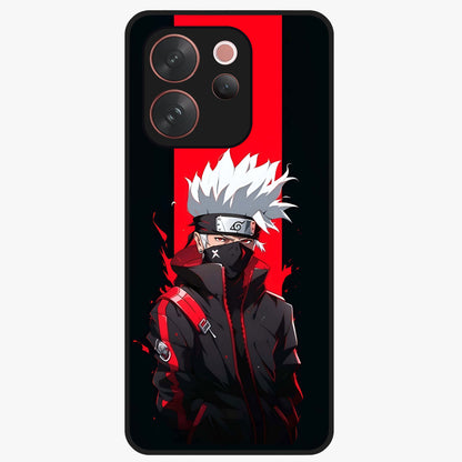 Kakashi Scarlet Shadow Glass Case showing flat back view with powerful anime ninja artwork and glossy glass finish.
