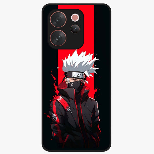 Kakashi Scarlet Shadow Glass Case showing flat back view with powerful anime ninja artwork and glossy glass finish.