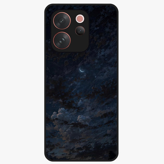 Lunar Veil Silence Glass Case showing flat back view with mystical moon veil artwork and glossy glass finish.