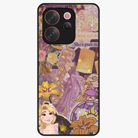 Magical Tangled Dream Glass Case showing flat back view with dreamy tangled artwork and glossy glass finish.