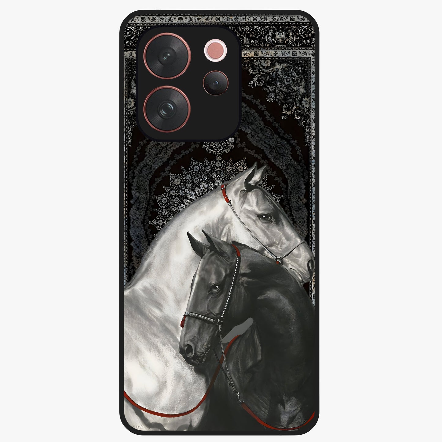 Majestic Ride Legacy Glass Case showing flat back view with powerful automotive inspired artwork and glossy glass finish.