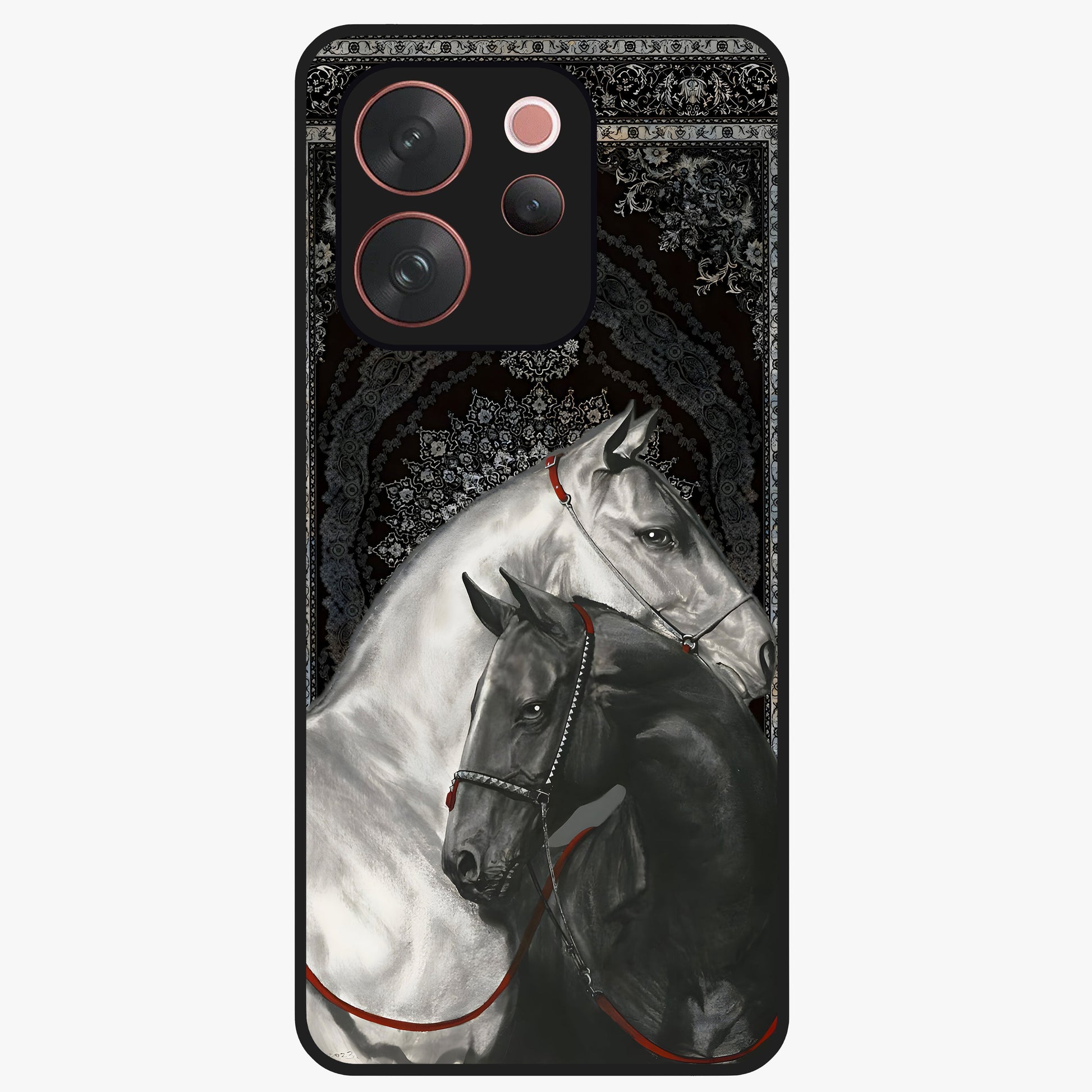 Majestic Ride Legacy Glass Case showing flat back view with powerful automotive inspired artwork and glossy glass finish.