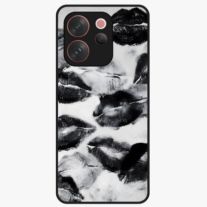 Midnight Kiss Marks Glass Case showing flat back view with lipstick kiss mark artwork and glossy glass finish.