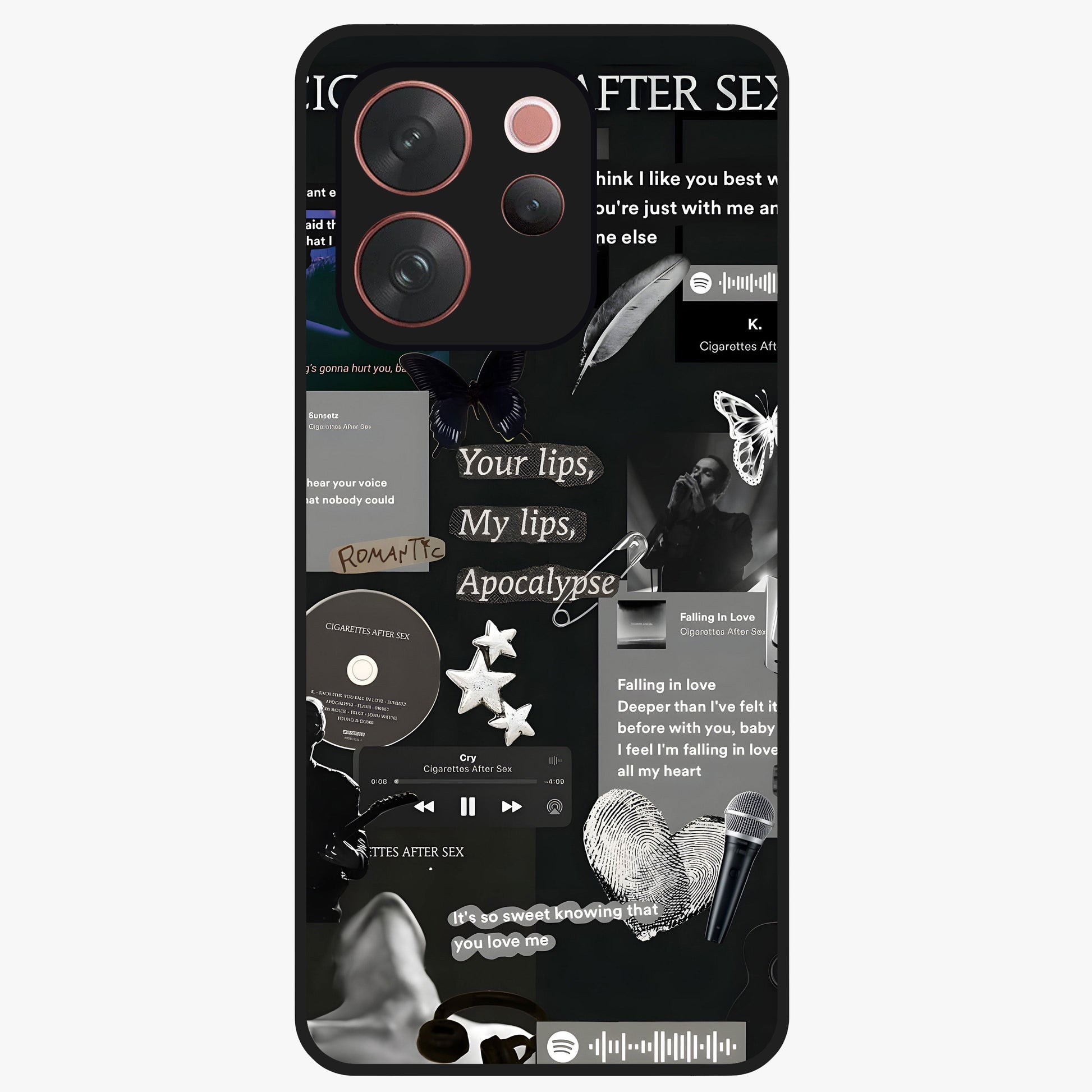 Midnight Love Echo Glass Case showing flat back view with romantic midnight themed artwork and glossy glass finish.