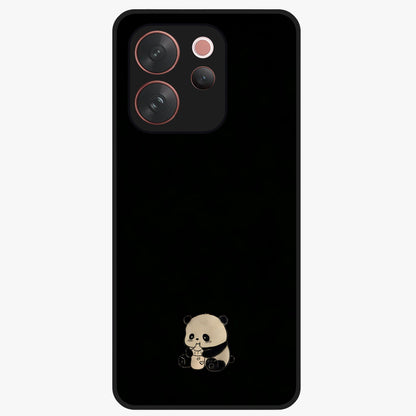 Midnight Panda Love Glass Case showing flat back view with cute panda themed artwork and glossy glass finish.