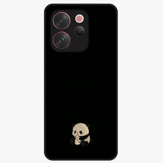 Midnight Panda Love Glass Case showing flat back view with cute panda themed artwork and glossy glass finish.