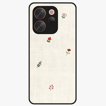 Minimal Petal Whispers Glass Case showing flat back view with soft minimal floral artwork and glossy glass finish.