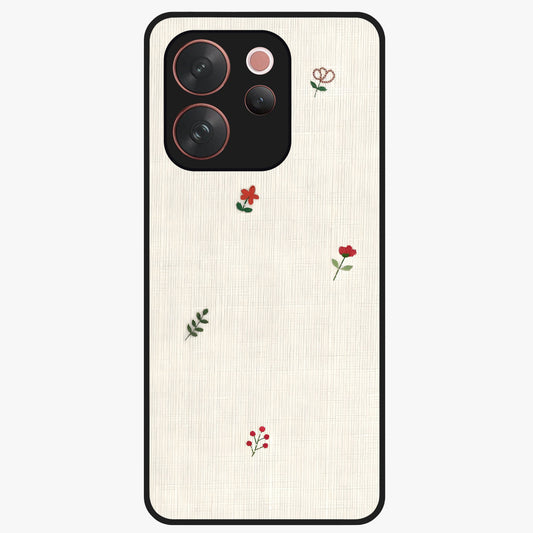 Minimal Petal Whispers Glass Case showing flat back view with soft minimal floral artwork and glossy glass finish.