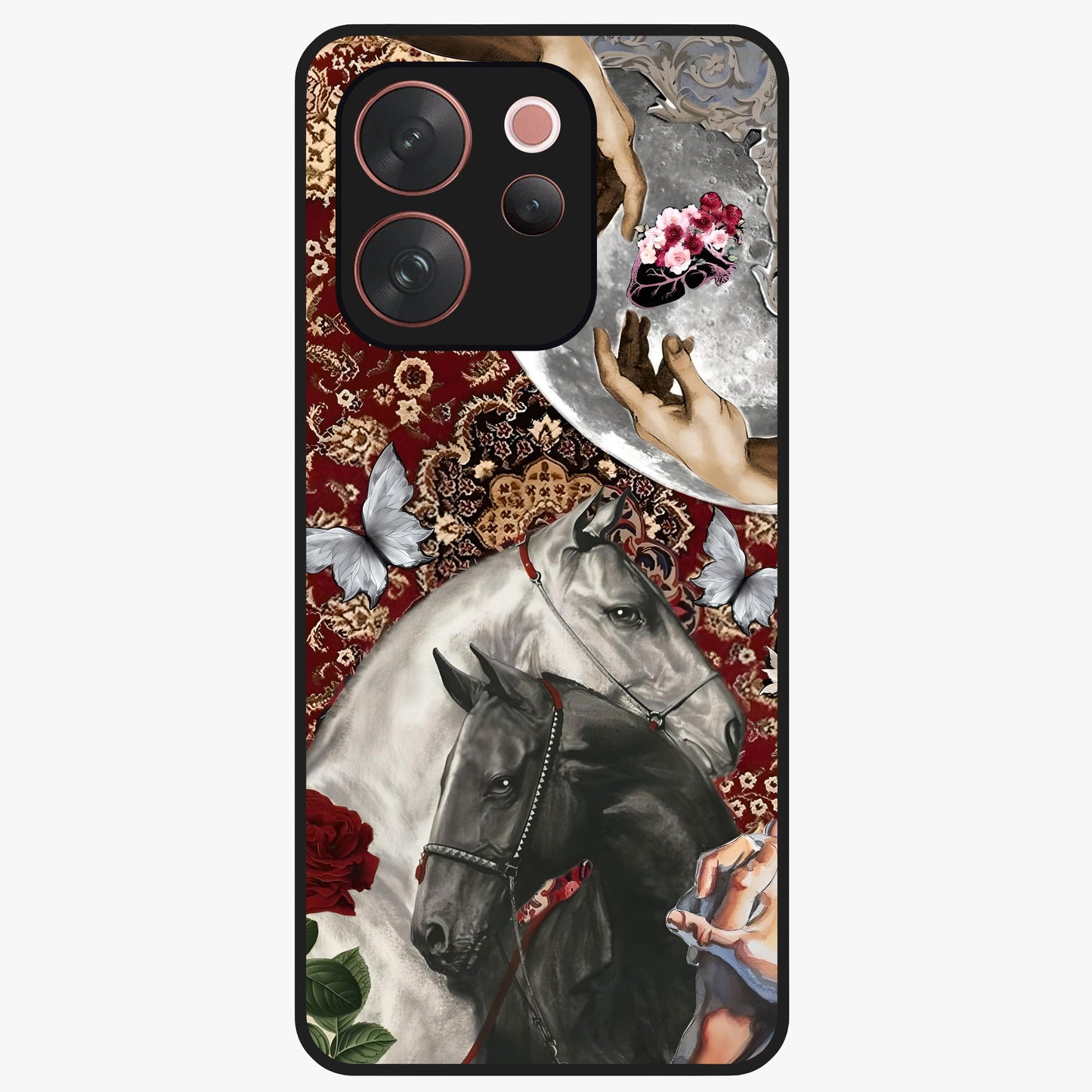 Moonlit Royal Stallion Glass Case showing flat back view with majestic horse under moonlight artwork and glossy glass finish.