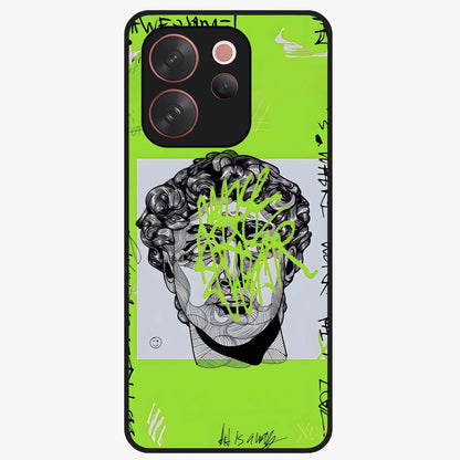 Neo Graffiti Rebellion Glass Case showing flat back view with vibrant graffiti artwork and glossy glass finish.