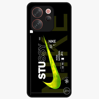 Neon Street Edition Glass Case showing flat back view with neon street style artwork and glossy glass finish.