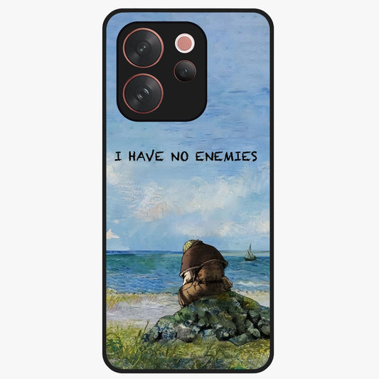 Peace Beyond War Glass Case showing flat back view with symbolic peace themed artwork and glossy glass finish.