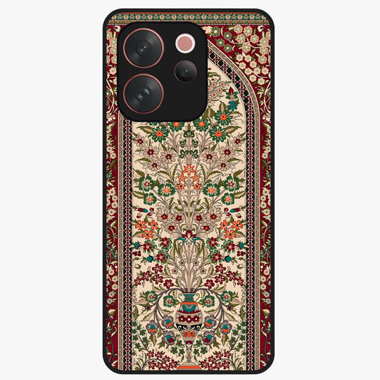Persian Inspired Glass Case showing flat back view with ornate Persian style pattern artwork and glossy glass finish.