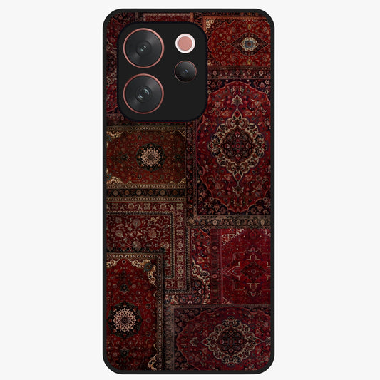 Persian Velvet Tale Glass Case showing flat back view with luxurious Persian velvet pattern artwork and glossy glass finish.