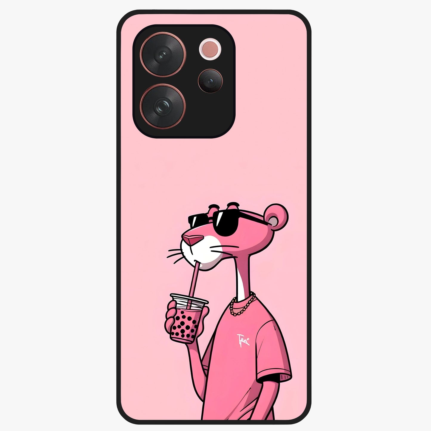 Pink Panther Glass Case showing flat back view with iconic pink panther artwork and glossy glass finish.