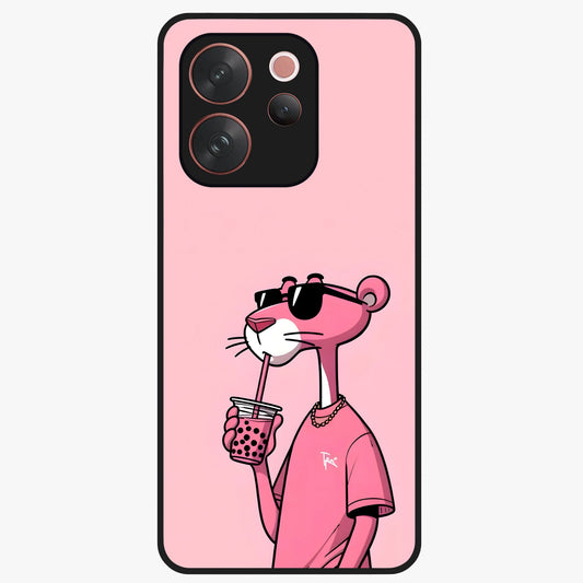 Pink Panther Glass Case showing flat back view with iconic pink panther artwork and glossy glass finish.