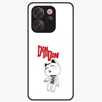Playful Spirit Charm Glass Case showing flat back view with cheerful charm themed artwork and glossy glass finish.