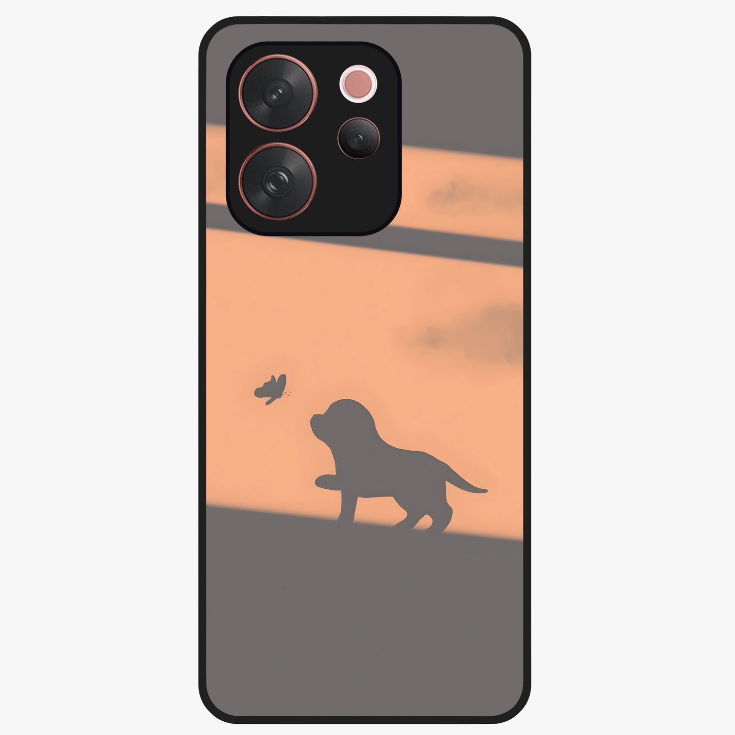 Puppy Shadow Art Glass Case showing flat back view with cute puppy shadow style artwork and glossy glass finish.
