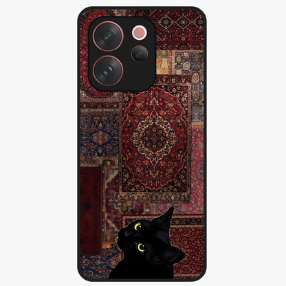 Regal Magic Cat Apple Glass Case showing flat back view with magical cat artwork holding apple and glossy glass finish.