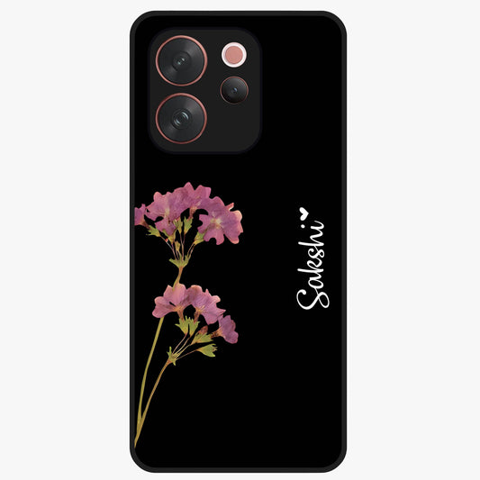 Riching Lavender Flower Custom Name Glass Case showing flat back view with lavender floral artwork and personalized name design.