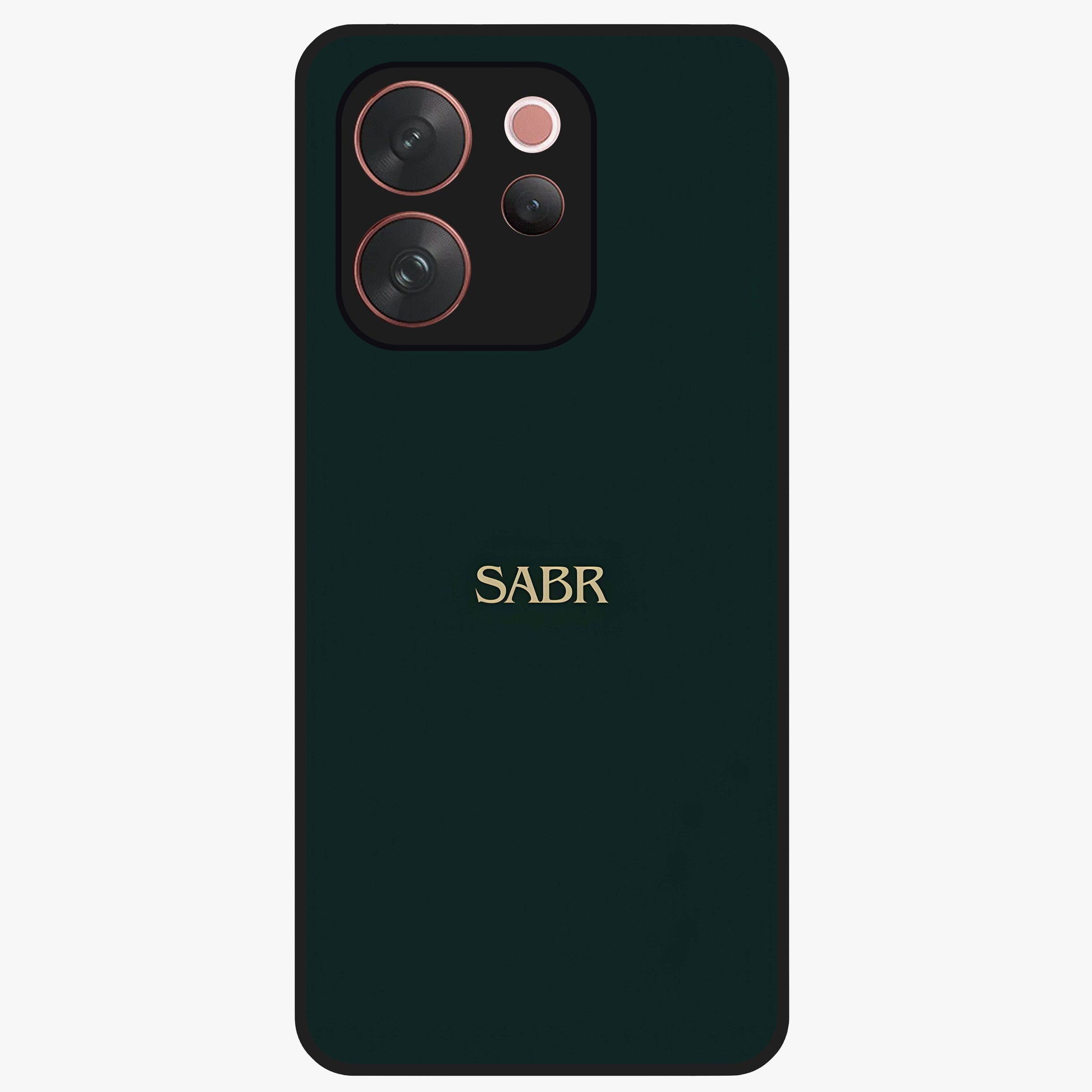 Sabr Minimal Patience Glass Case showing flat back view with minimalist typography artwork and glossy glass finish.