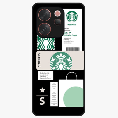 Starbucks Mocha Glass Case showing flat back view with coffee inspired artwork and glossy glass finish.