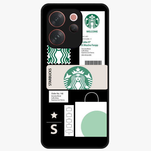 Starbucks Mocha Glass Case showing flat back view with coffee inspired artwork and glossy glass finish.