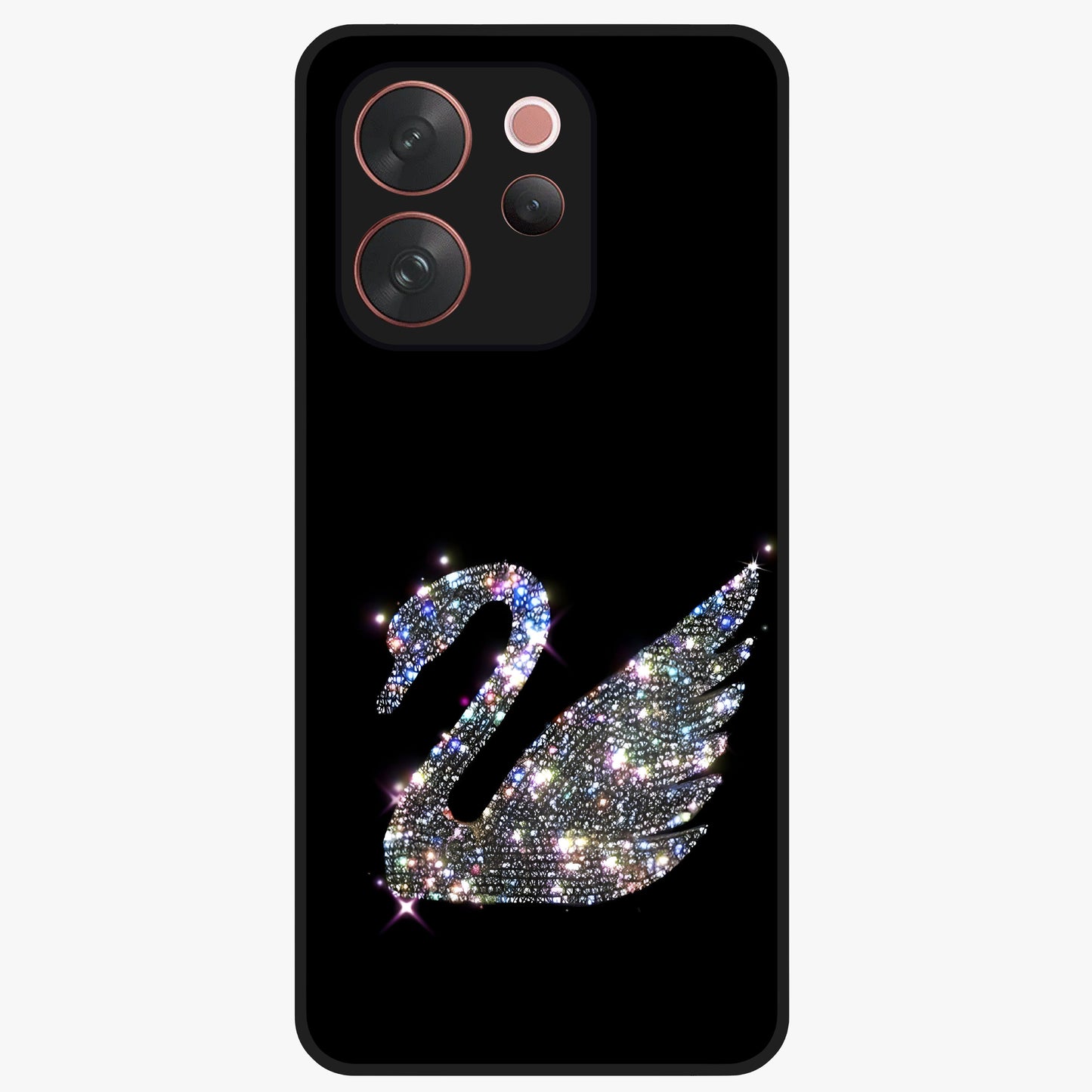 Starlit Swan Grace Glass Case showing flat back view with graceful swan artwork under starry sky and glossy glass finish.
