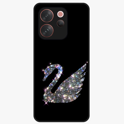 Starlit Swan Grace Glass Case showing flat back view with graceful swan artwork under starry sky and glossy glass finish.