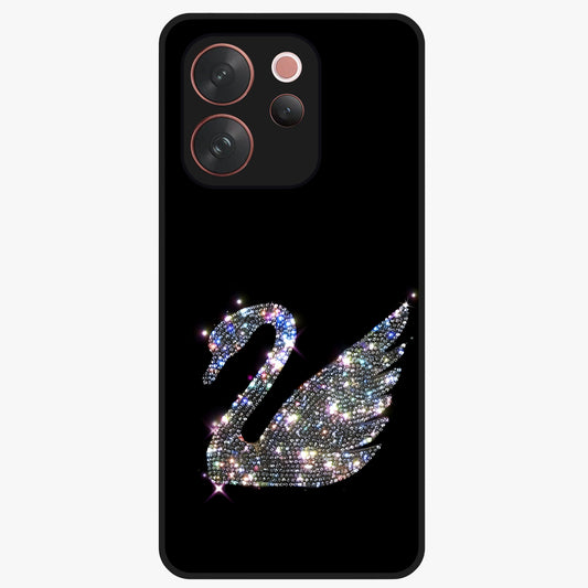 Starlit Swan Grace Glass Case showing flat back view with graceful swan artwork under starry sky and glossy glass finish.